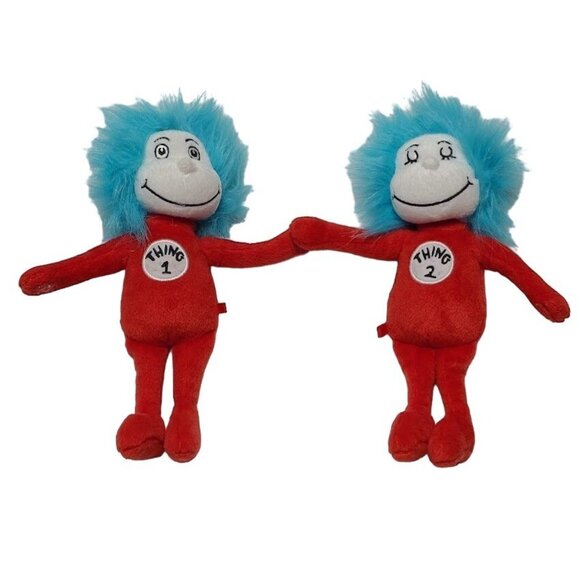 Dr Seuss Thing 1 & 2 Cat In The Hat 10" Plush Stuffed Dolls 2016 Manhattan Toy - Picture 1 of 12